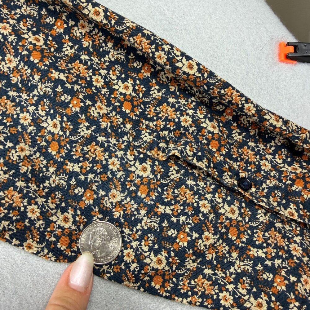 Express Floral Button Up Shirt Womens XL Navy Orange Ditsy Cotton Grandmacore - Picture 8 of 12